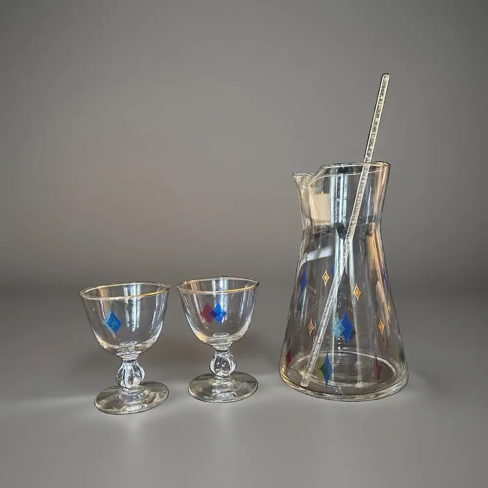 Vintage Mid Century Libby Atomic Jewels Glass Cocktail 4 Piece Set 1960’s